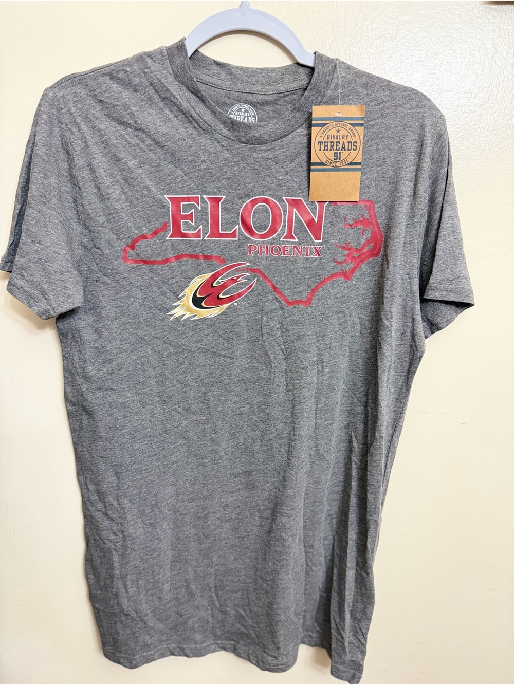 Rivalry Threads Elon Phoenix Gray Tee with Red and Gold Logo